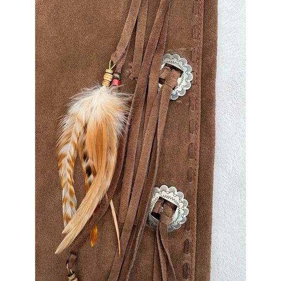 Vintage Ralph Lauren Suede Leather Fringe Pants Western Concho Lace Up Boho NWT - Picture 12 of 16